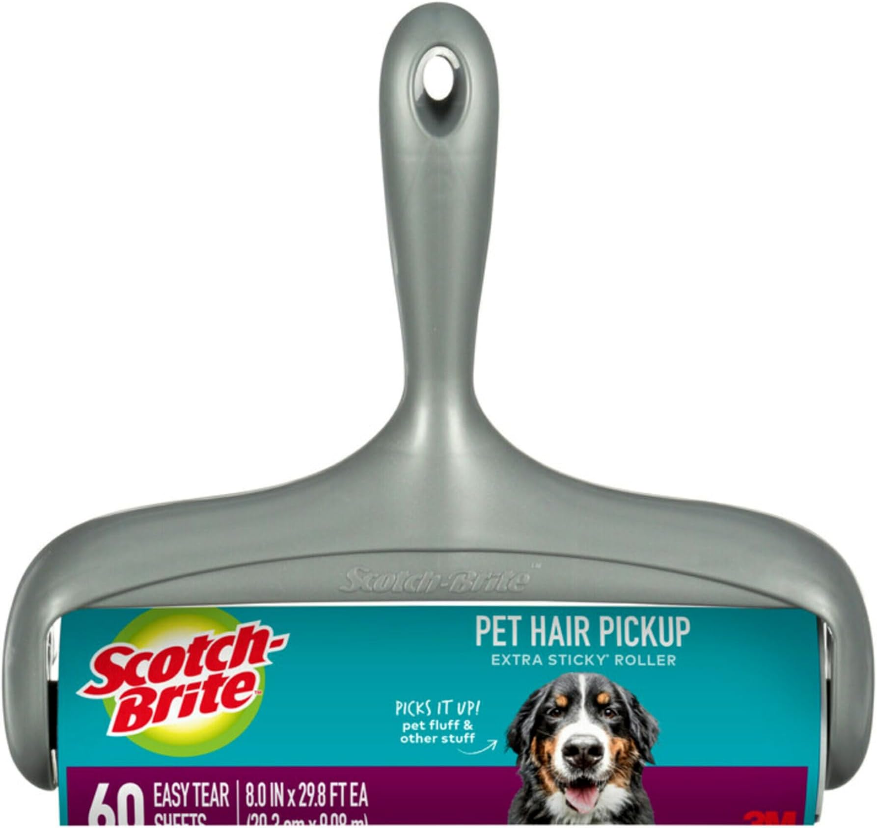 Pet Hair Pickup Extra Sticky Large Lint Roller, Designed for Removing Fur + Fluff on Couches, Clothes, Dog and Cat Beds, & More, 1 Pack, 60 Easy-Tear Adhesive Sheets Total