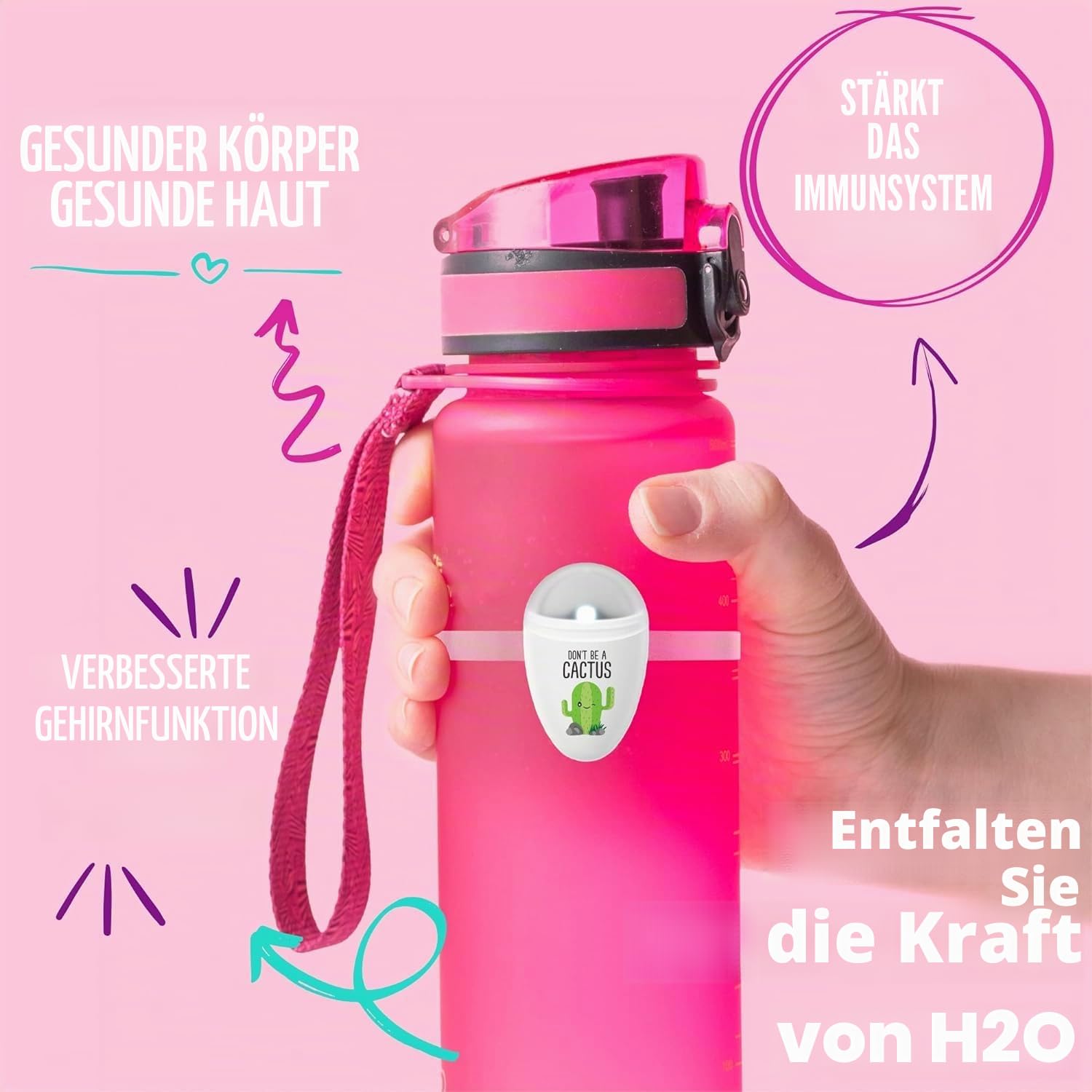 Ulla Drinking Water Reminder, Smart Light for Water Bottle, Universal Fit, Lights Up When Time to Drink, Hidden Smart Water Bottle Reminder for Drinking - Cactus