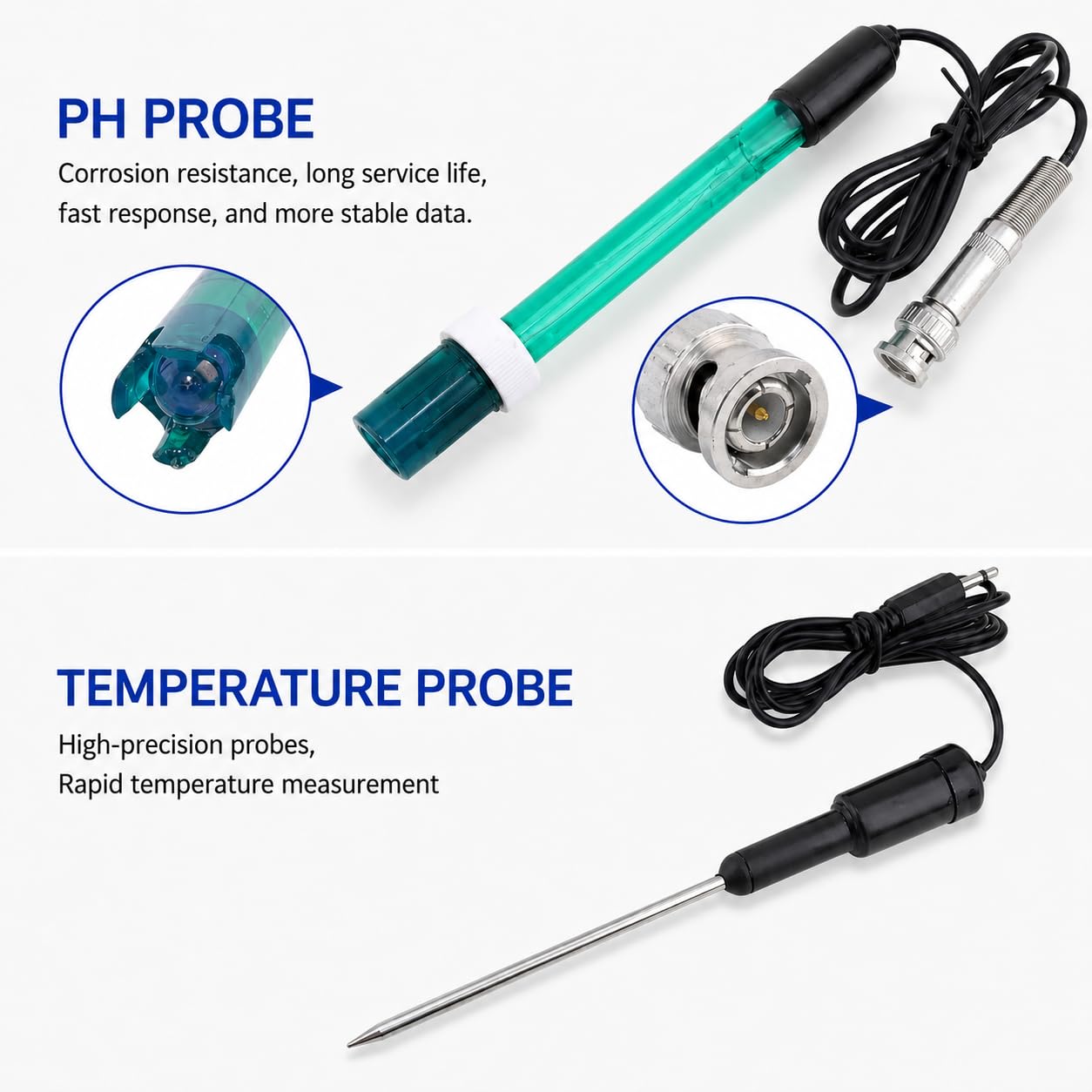 Medidor de pH para laboratorio con pantalla LED y soporte, incluye 2 electrodos de pH/temperatura y calibración automática de 2 puntos para pruebas de acuario y acuicultura