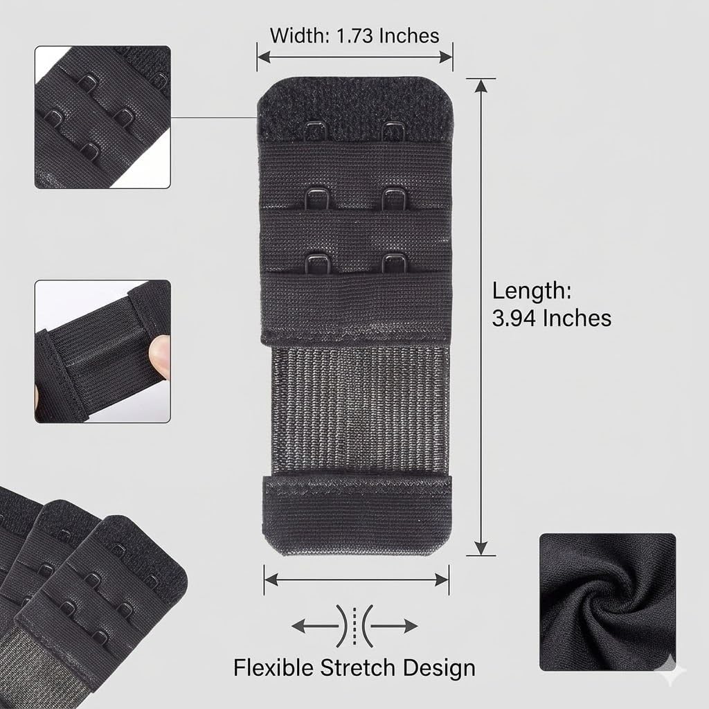 Women’s Bra Extenders 2 Hook/3 Hook Stretchy Bra Extension Strap, Soft Elastic Bra Size Extender for Comfortable Fit
