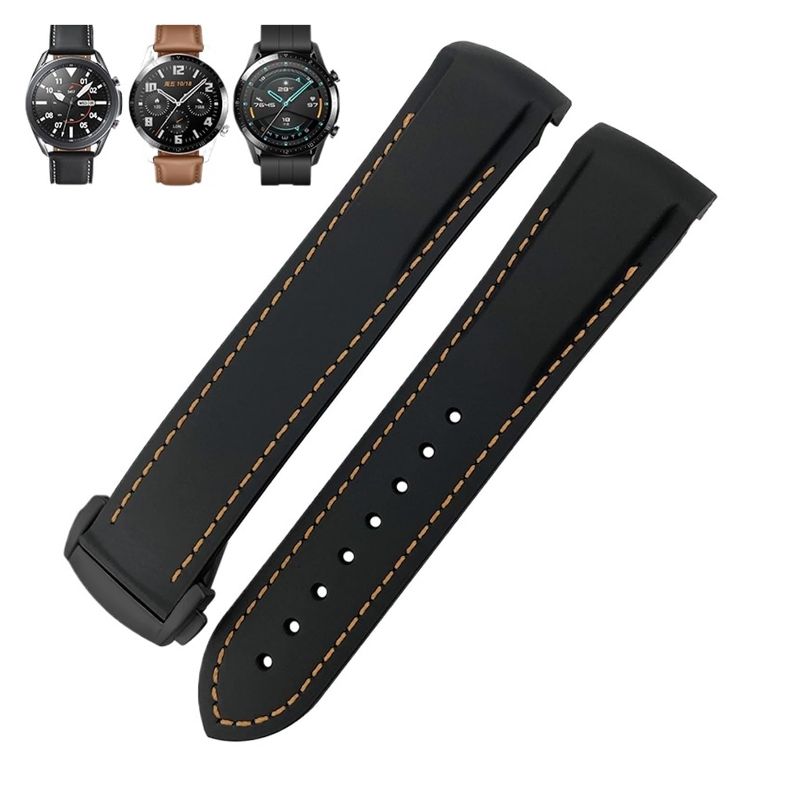 Gumowy pasek do zegarków 22mm 20mm zakrzywiony koniec silikonowy pasek pasuje do zegarka Omega x Seamaster Speedmaster AT150 De Ville pasek do zegarka z tkaniny(Black orange black,22mm)