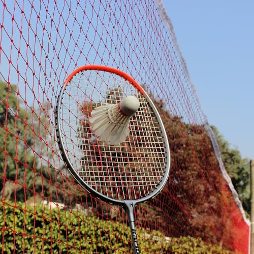Image of Heega Nylon Badminton Net All-Weather | for Indoor & Outdoor Courts | Professional & Practice Play & Plant safty Perpuse | Tournament-Competition Quality (Pack of 1) 20x2.5 ft (Red)