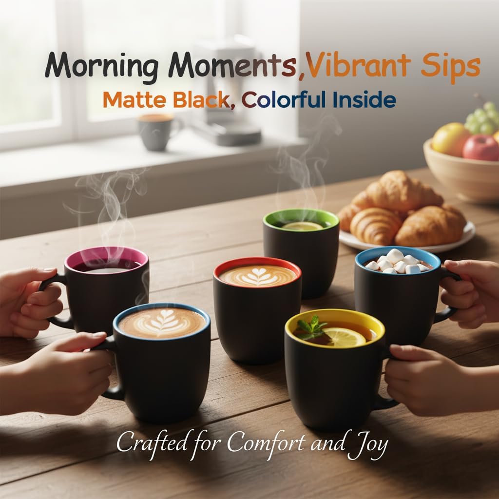 GBhome 16oz Coffee Mugs Set of 6,Ceramic Coffee Mugs for Man, Woman,Restaurant Modern Coffee Mugs Set with handle for Tea/Latte/Cappuccino/Milk/Cocoa. Dishwasher&Microwave Safe,Multi-Color,6 Pack - Image 4