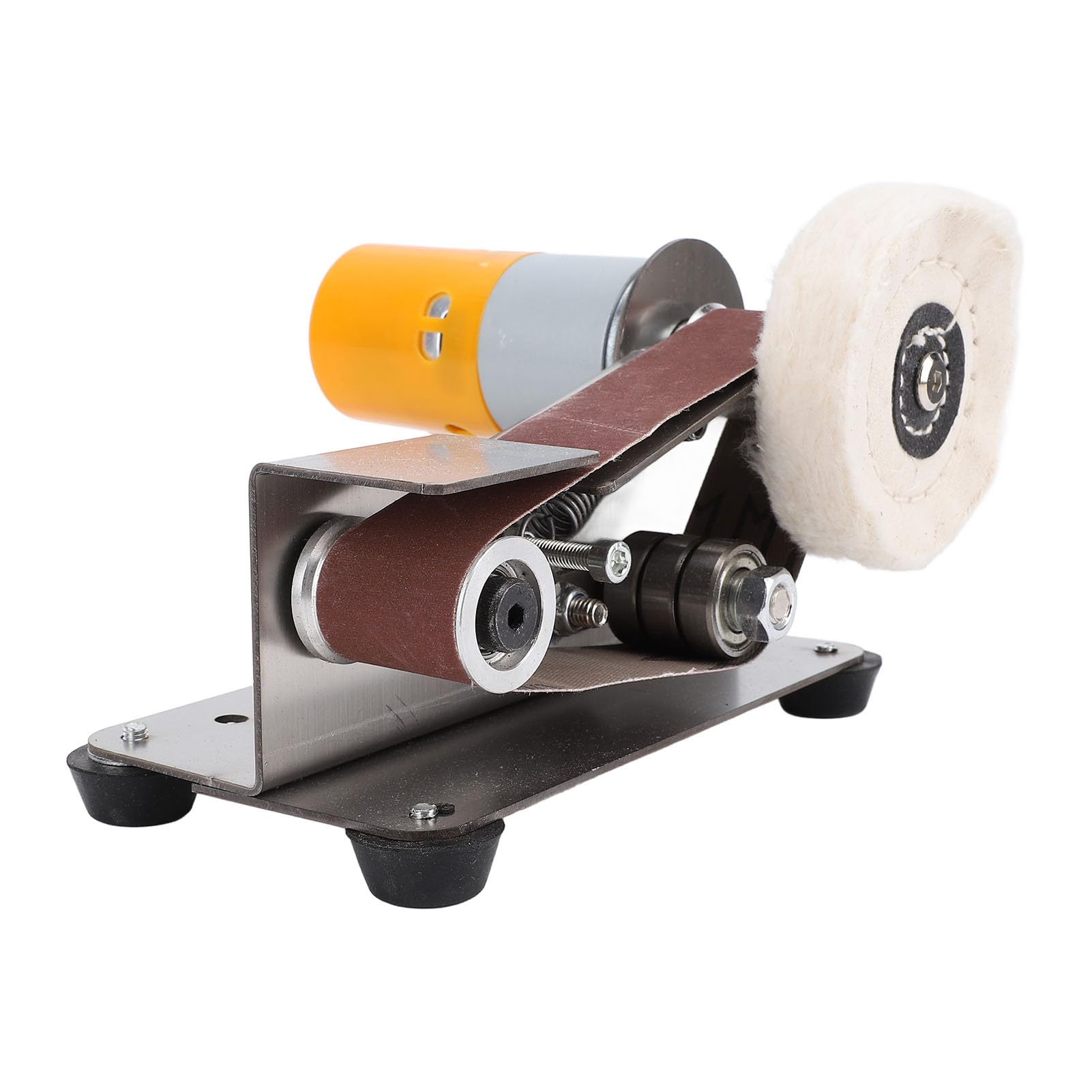 Ponceuse à Bande Stationnaire, Ponceuse à Rouleaux électrique Ponceuse à Bande avec Bandes Abrasives Disques de Ponçage Accessoires Machine de Polissage Réglable en 7 étapes avec