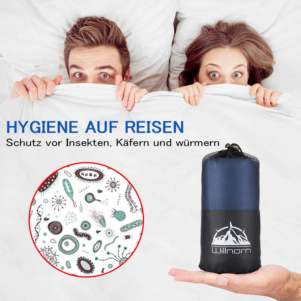 Sacco Lenzuolo per Sacco a Pelo Sacco Lenzuolo da Viaggio Ultraleggero Morbido e Leggero, 220x95cm - Facile da Trasportare e Pulire, Ideale per Campeggio, Ostelli, Hotel e Viaggi Estivi