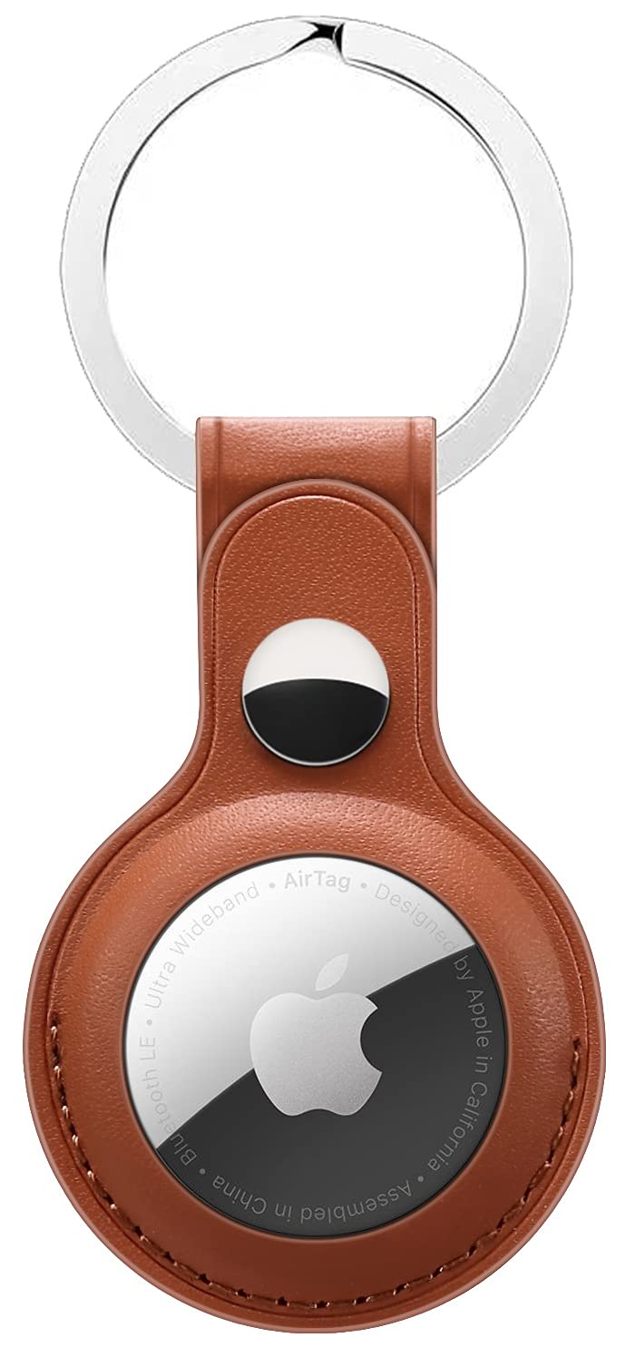 M.G.R.J® PU Leather Protective Key Ring Case Cover Compatible for Apple AirTag (Brown)