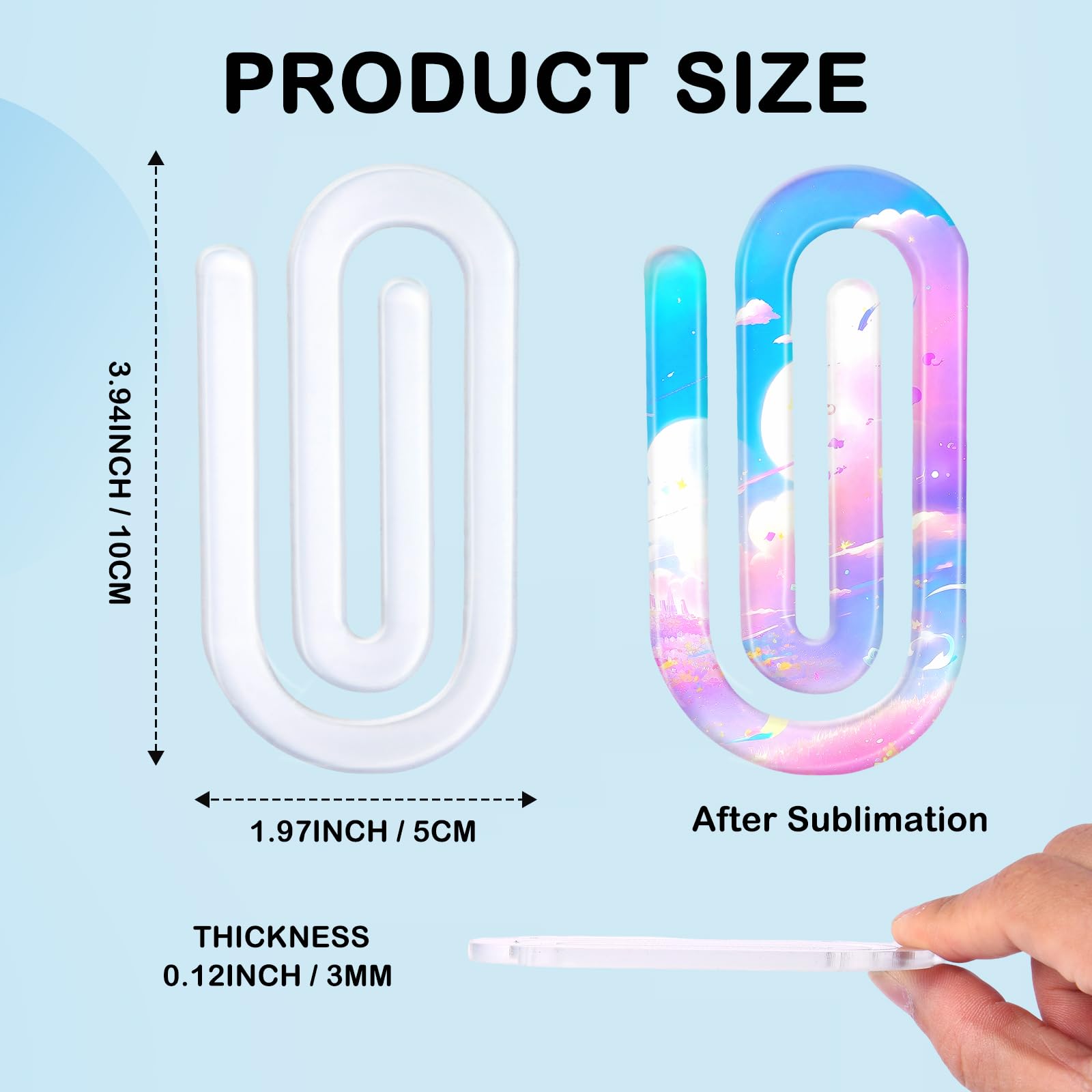 Jumbo-Büroklammern für Sublimationsdruck, blanko, Acryl, 10,2 x 5,1 cm, transparent, riesige Büroklammern für Wärmeübertragung, Basteln, personalisierte Lesezeichen, Büroschulbedarf, individuelle