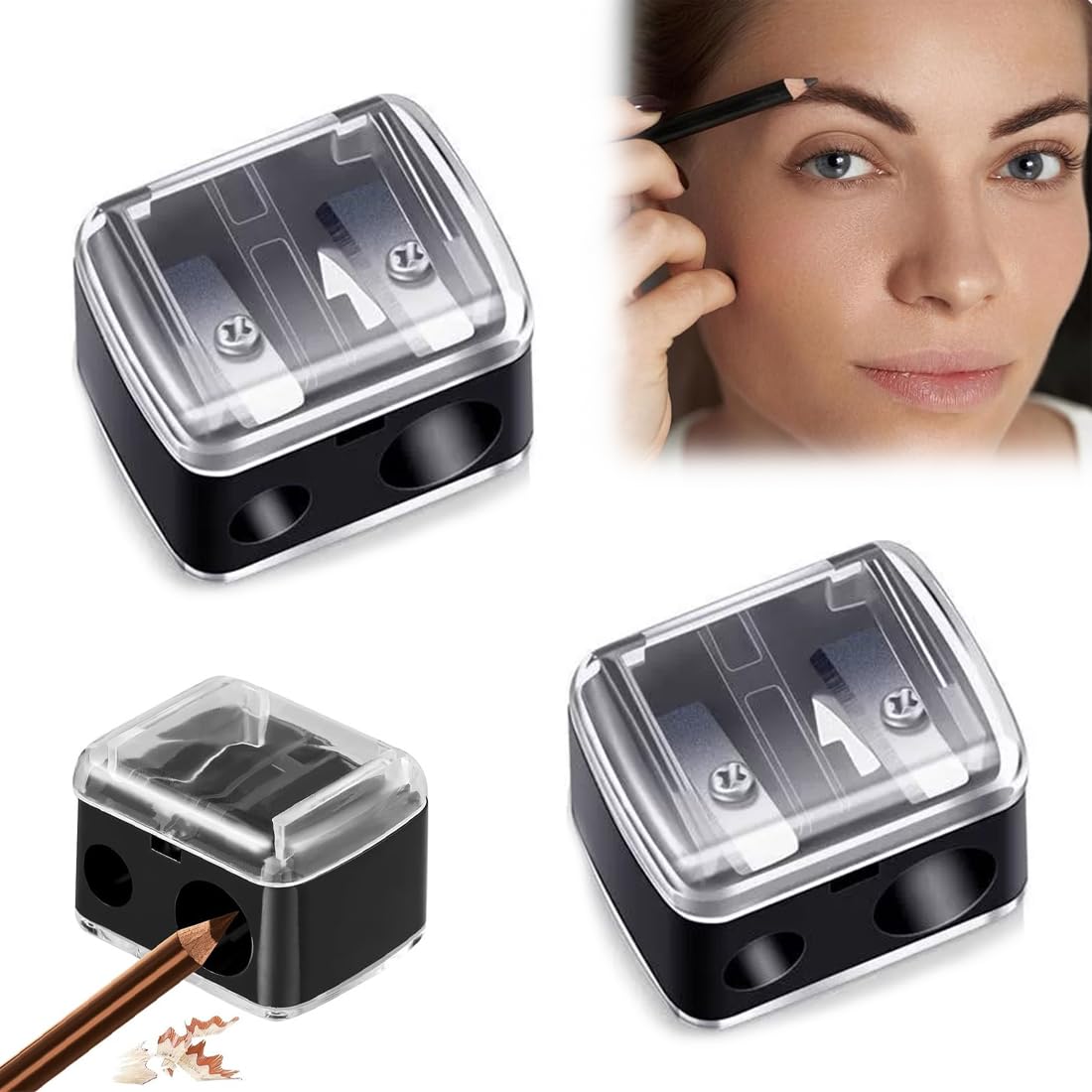 NHQZ 2 Pezzi Temperino matita occhi, Temperamatite di Bellezza, Temperamatite con serbatoio, Temperamatite trucco, Temperino matita labbra, Nero