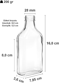 Afracam 200 ml Yassı Şeffaf Cold Brew Şişesi Kapaklı 200 cc Soğuk Kahve Cam Şişe 6 Adet (6, Sentetik (Tıpa) Gri)