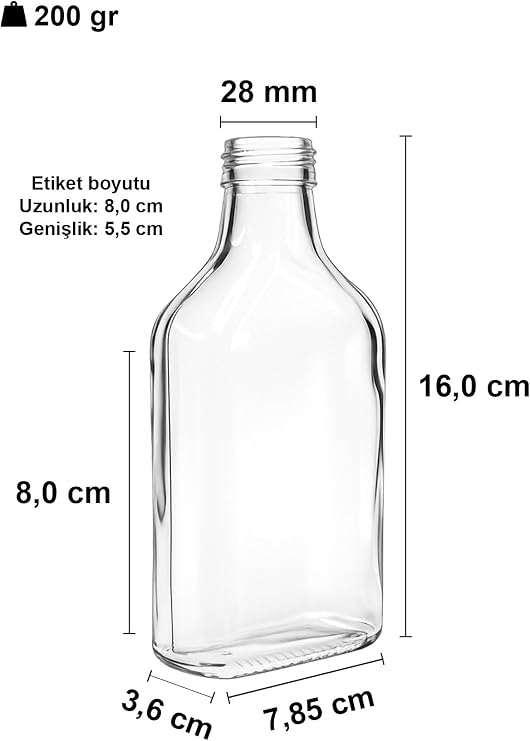 Afracam 200 ml Yassı Şeffaf Cold Brew Şişesi Kapaklı 200 cc Soğuk Kahve Cam Şişe 6 Adet (6, Sentetik (Tıpa) Gri)