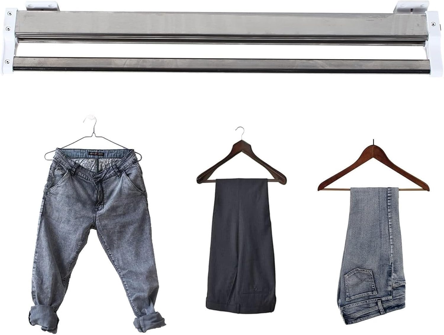 Wardrobe Pull-Out Trousers Rack - Heavy Duty Extendable Pull Out Closet Rod, Extendable Pull Out Closet Rod, With 2 Sliding Track, Pull Out Closet Rod Adjustable 30-80cm Wardrobe Rail Clothes(Size:300