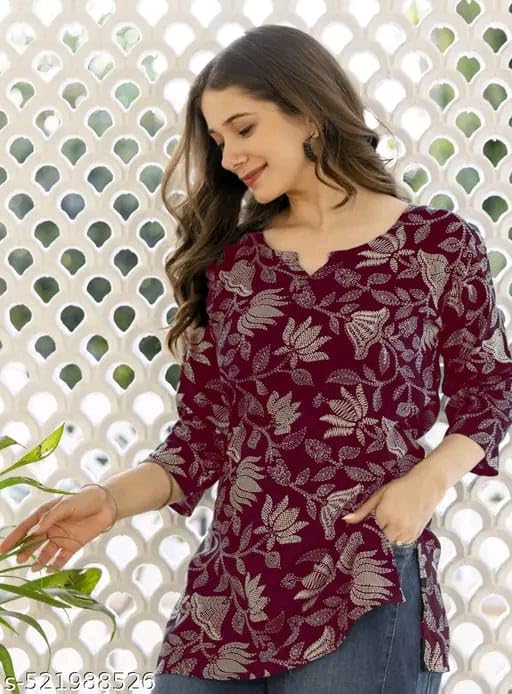 Image of SIROTA Rayon Short Top for Women | Tunic for Jeans | Western Short Kurti | Stylish Straight Ladies Kurta | Ethnic Kurta for Girls