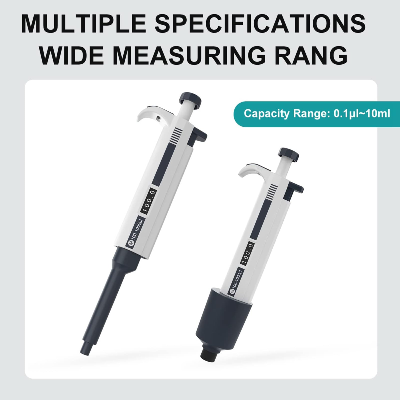 Micropipetta Digitale (0.1 μl-10 ml), Pipetta Monocanale, Alta Precisione/Senza Residui, per Laboratorio, Biologia, Fornita con Una Confezione di Puntali per Pipetta,10~100μl