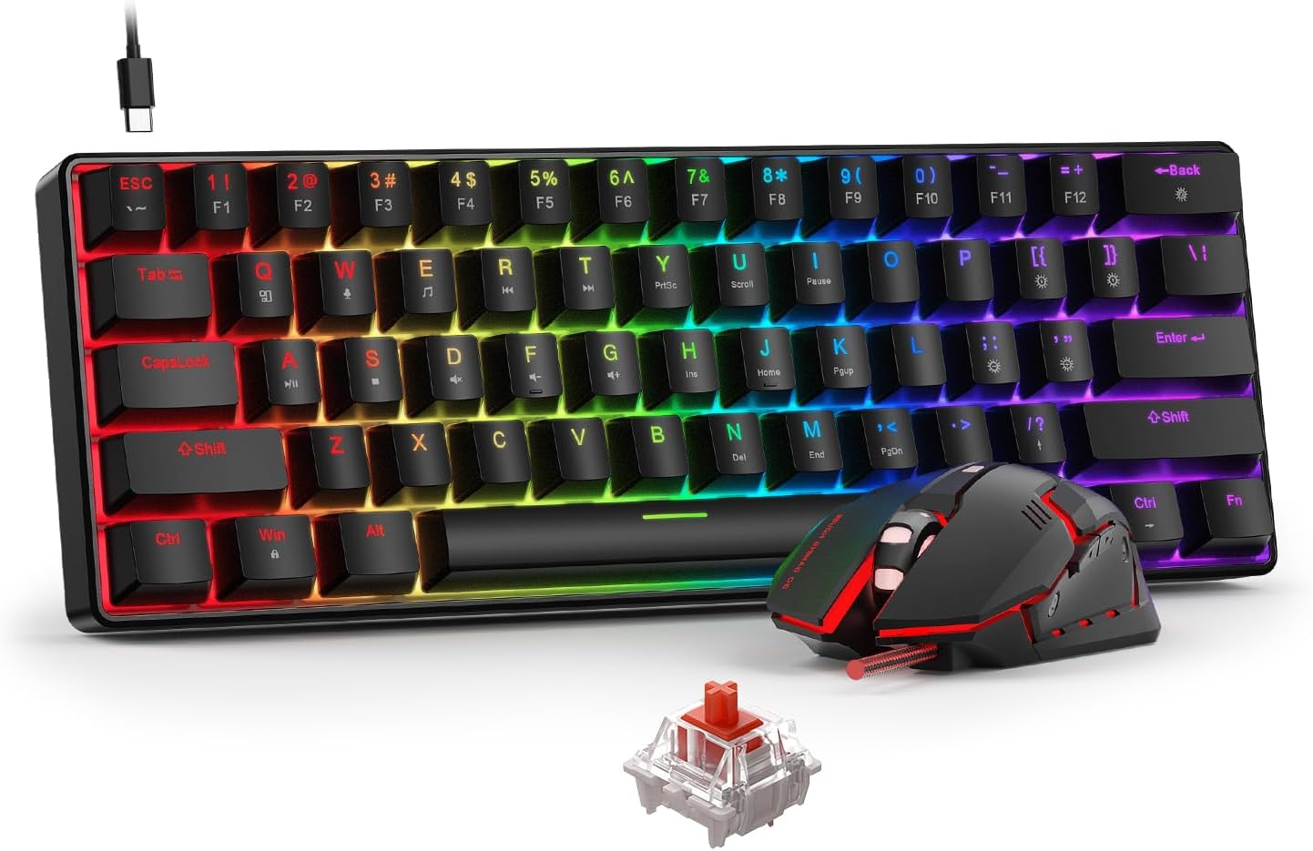 BlueFinger 60% Mechanical Gaming Keyboard and Mouse Combo – RGB Rainbow Backlit 61 Keys Red Switch Keyboard & 4 DPI LED Gaming Mouse, USB Wired Set for PC Laptop Xbox PS4 PS5 BlueFinger 60% Mechanical Gaming Keyboard and Mouse Combo – RGB Rainbow Backlit 61 Keys Red Switch Keyboard & 4 DPI LED Gaming Mouse, USB Wired Set for PC Laptop Xbox PS4 PS5