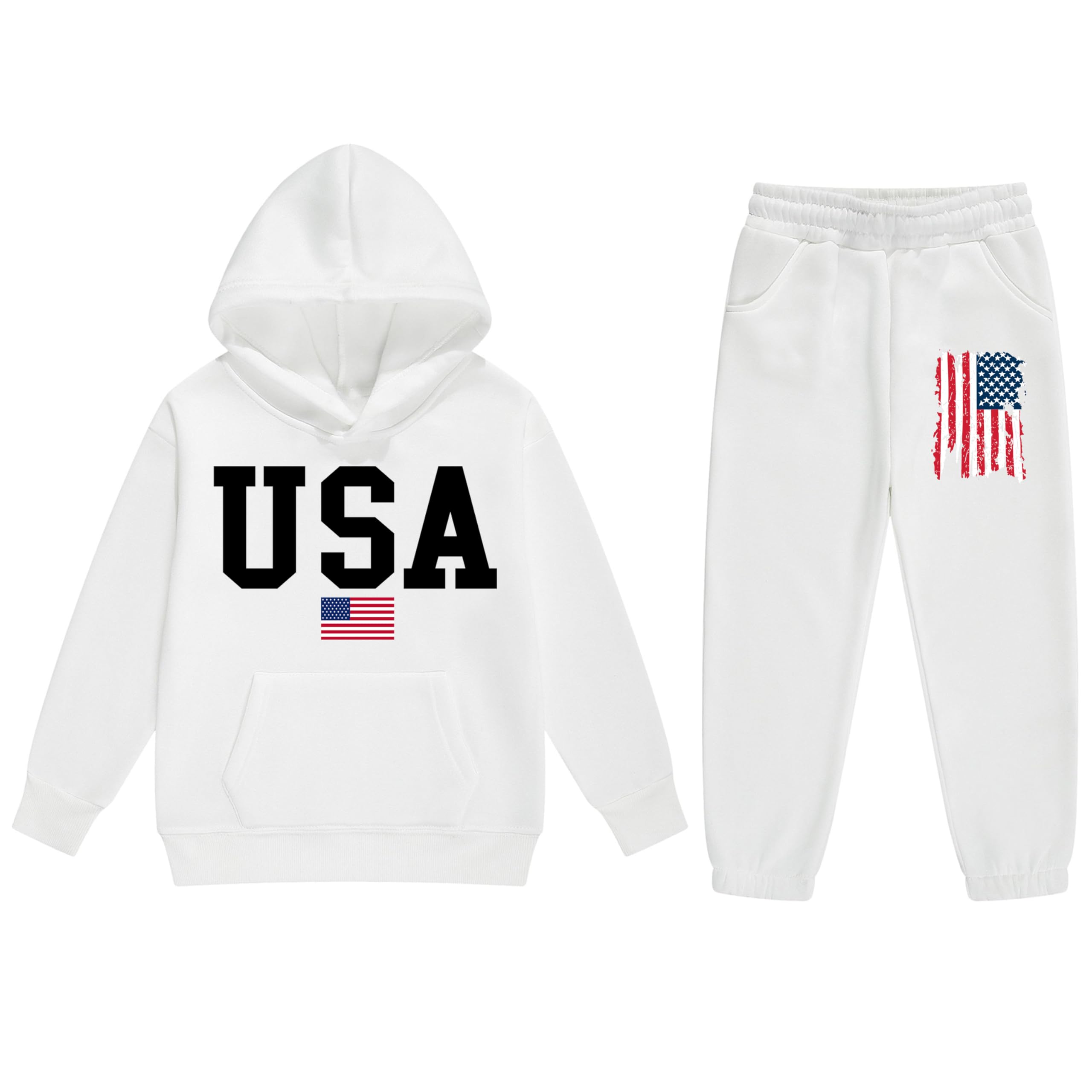 Vivimeng Boys USA Sweatshirt Suit Kid USA Hoodie Set American Flag Sweater Girls American Hooded Pullover Suit