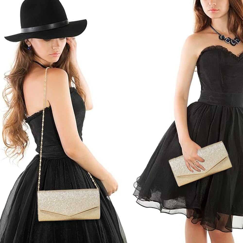 Pochettes et Clutches Femme Pochette Soiree Classique de Style Enveloppe en Paillettes Brillant Style Chaîne Démontable Chic Sac à Main Bandoulière pour Mariage Fete Boule