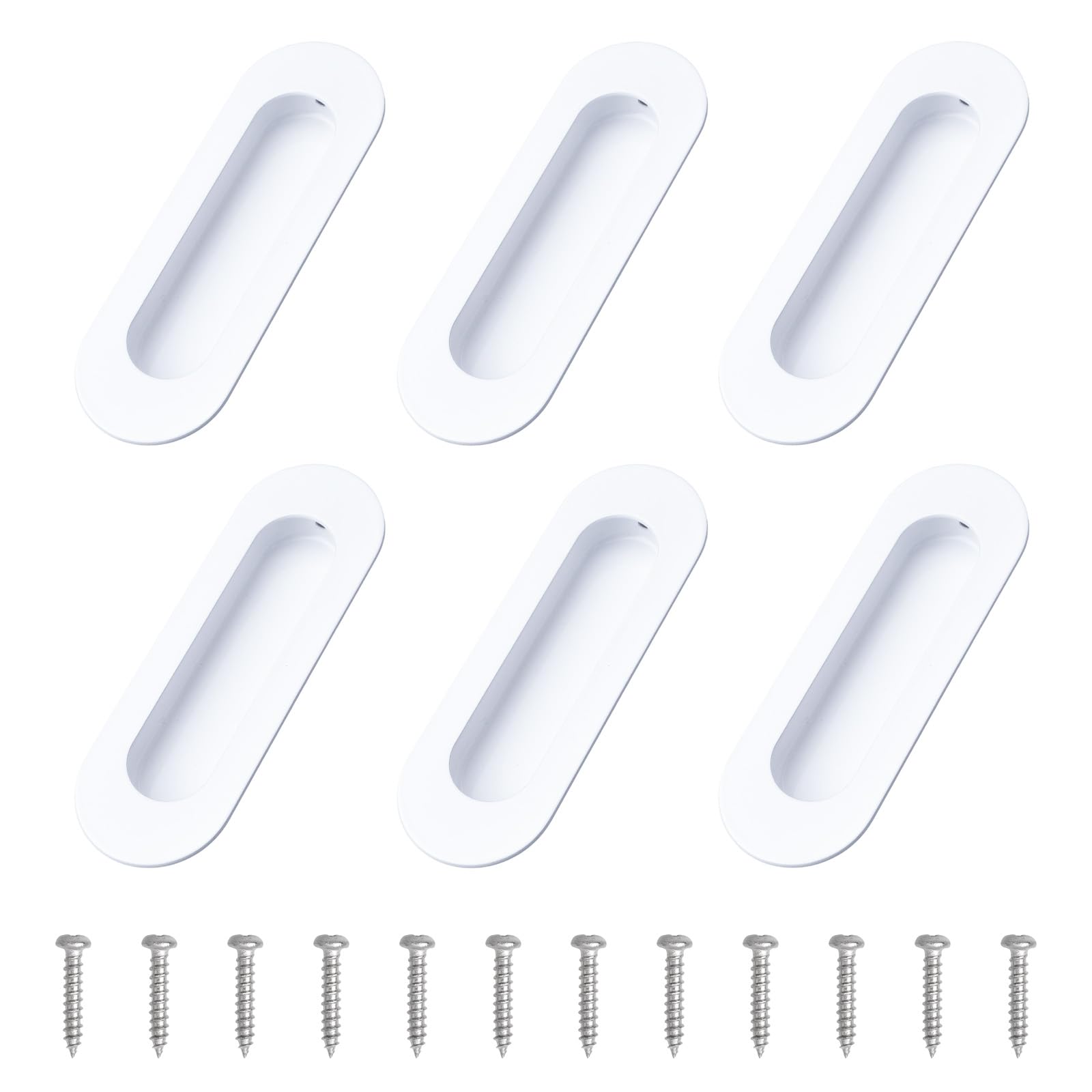 MOROBOR 6 PCS Recessed Cabinet Handles, Warm White Stainless Steel Oval Knob with Screws, Exposed Installation Embedded Pull Handle for Wardrobe Drawer Flush Sliding Door