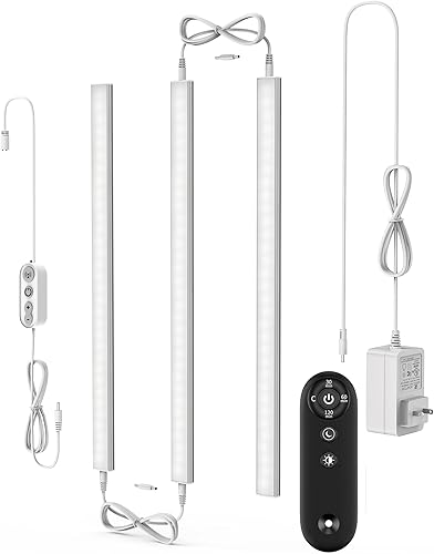 UNO-LK 4500K - Luz LED para debajo del gabinete, luz diurna regulable blanca 4500 K, paquete de 3 luces LED enlazables de 12 pulgadas para cocina,