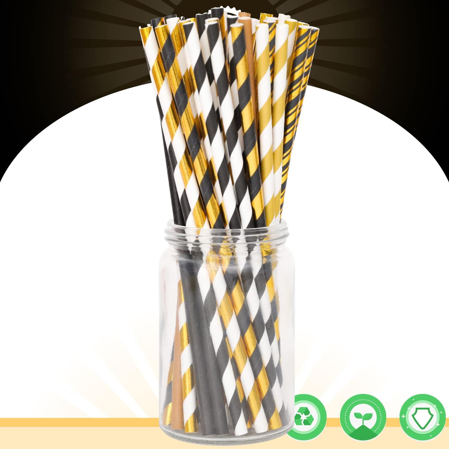 qiqee Gold Stripe Straws for Drinking150pcs Disposable Straws Bulk(8 Pattern) - Image 3