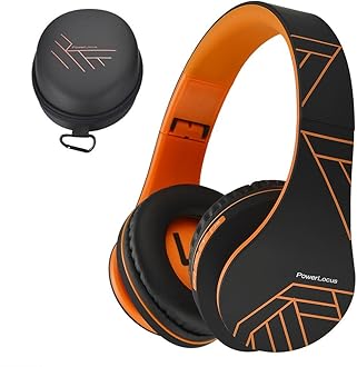 PowerLocus Bluetooth Over-Ear Headphones, Wireless Stereo Foldable Headphones Wireless and Wired Headsets with Built-in Mic, Micro SD/TF, FM for iPhone/Samsung/iPad/PC - Black/Orange