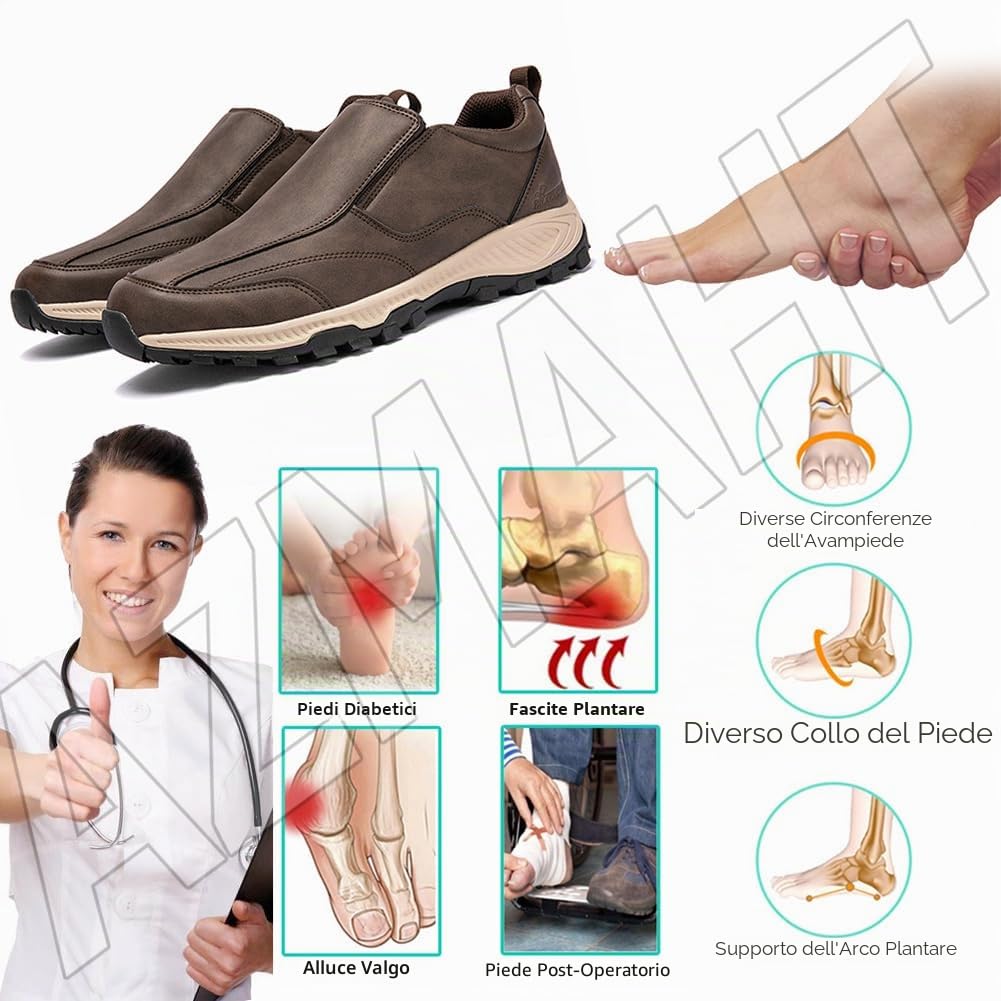 Scarpe Sportive Ortopediche Mocassini da Uomo in Pelle Impermeabile Slip on Sneaker Casual Scarpe da Running Corsa Scarpe Leggera Fitness Traspirante Camminata,Marrone,42/260mm
