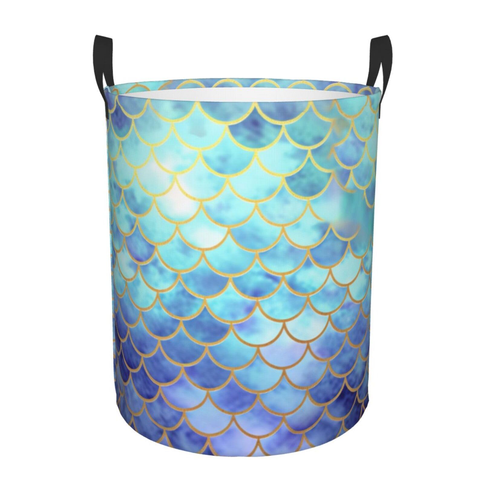 Gold Mermaid Scale - Circular Laundry Basket â€“ Waterproof, Lightweight, And Durability With Handles | Collapsible Laundry Hamper For Home Décor And Versatile Storage