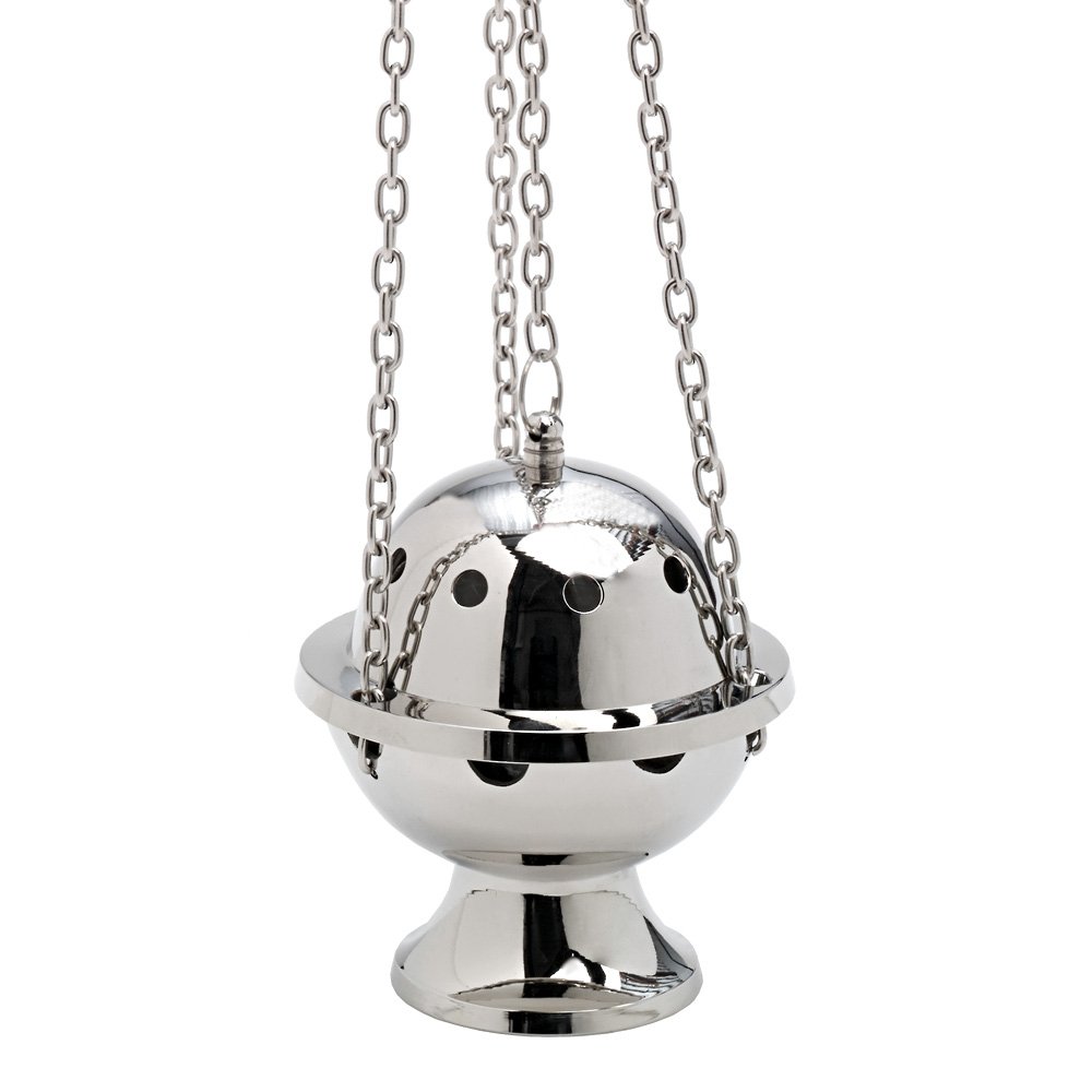 NKlaus Weihrauchschwenker weihrauchschwenker mit Kette, Messing, 1 Stück | vernickelt; Höhe: 11cm; Durchmesser: 9,5cm; Gewicht: 0,7kg; 0,7kg; 60cm; 11cm; 9,5cm