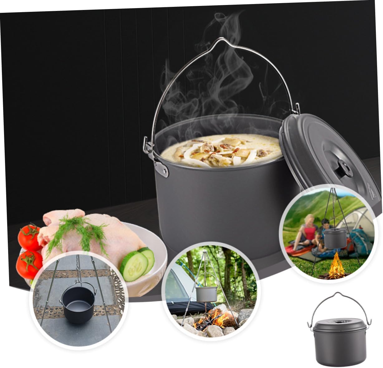 Alumina Camping Pot with Folding Handle Lightweight Non-stick Cooking Pot for Outdoor Hiking Backpacking Fast Heating Large Capacity Cookware Suitable for People