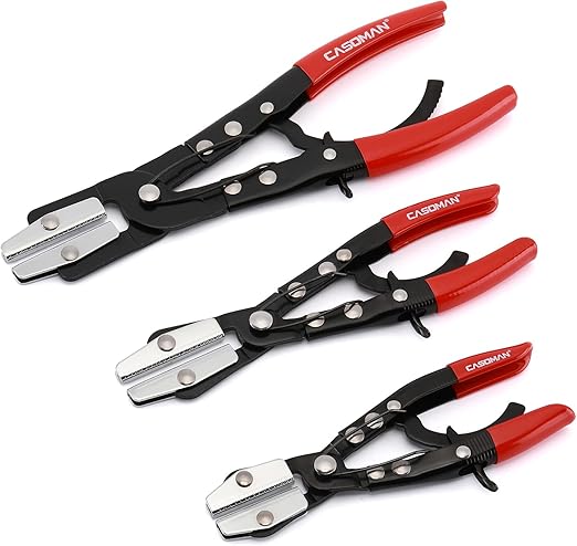 CASOMAN 3PC Hose Pincher Pliers Set, Locking Ratcheting Pliers for Automotive, Radiator, Fuel, Coolant Lines