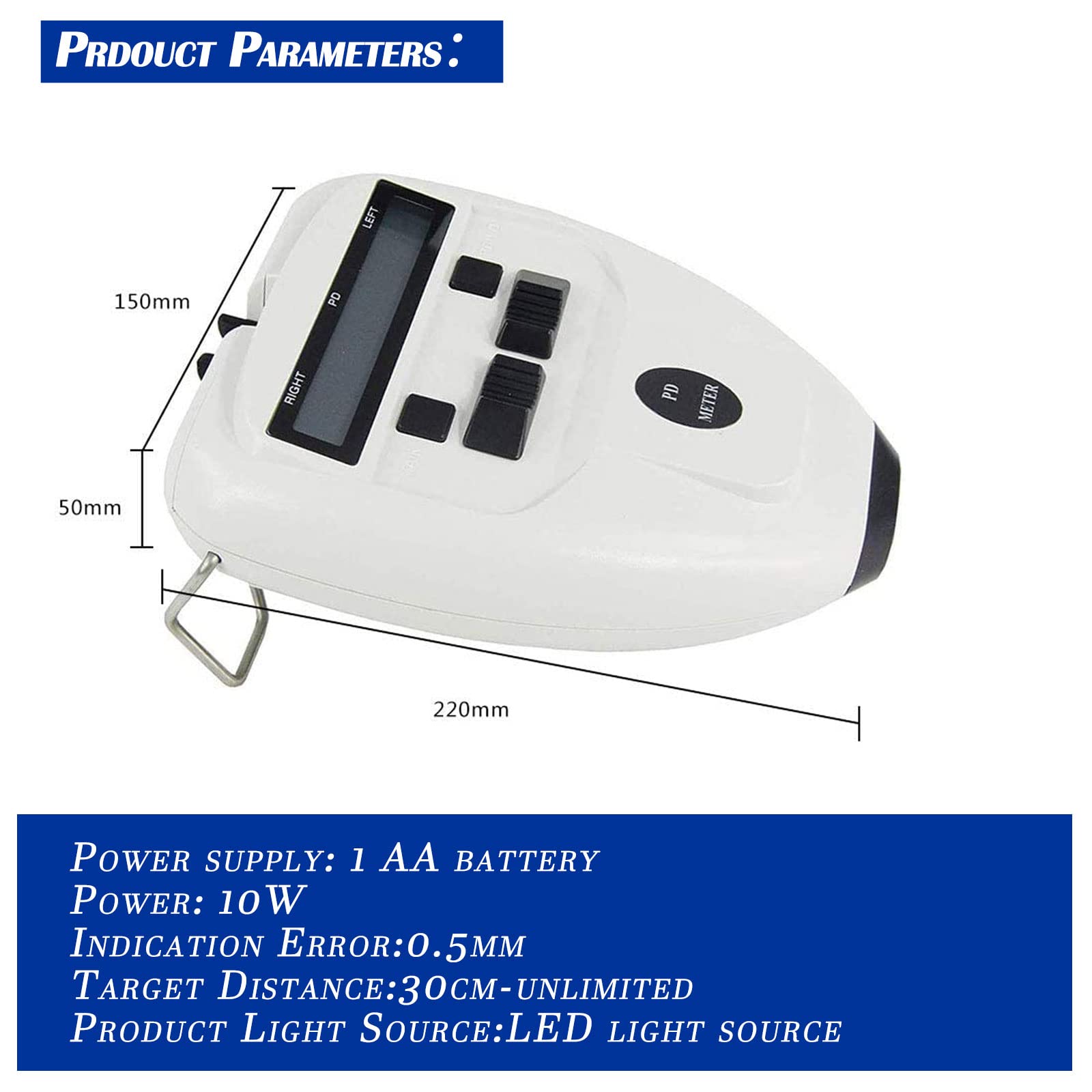 Aist Optics Télémètre pupillaire numérique 45-82 mm LED PD Pupilomètre Interpupillaire avec écran LCD Blanc