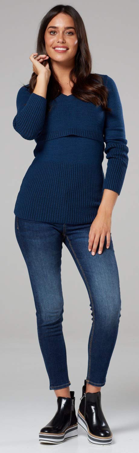 Happy Mama.Premaman L'Allattamento al Seno Maglione Manica Lunga V Collo.454p (Verde Bottiglia, IT 48/50, 2XL/3XL)