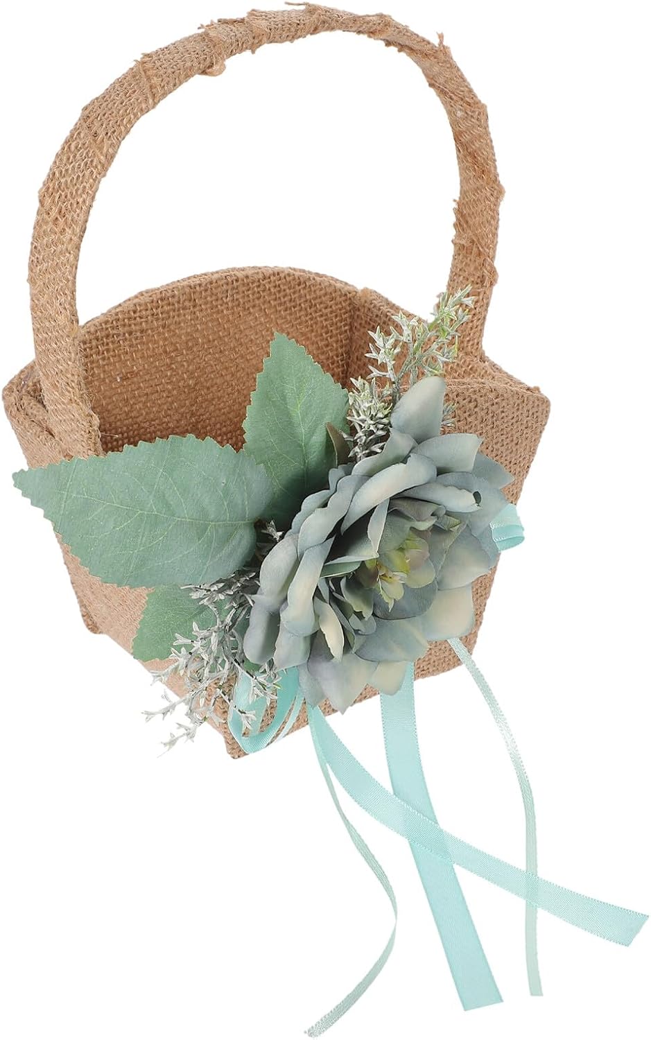 Zerodeko Rustic Wedding Handheld Flower Basket with Handle Small Linen Flower Girl Basket for Wedding Ceremony Supplies and Petal Tossing Elegant Blue Burlap Container for Brides