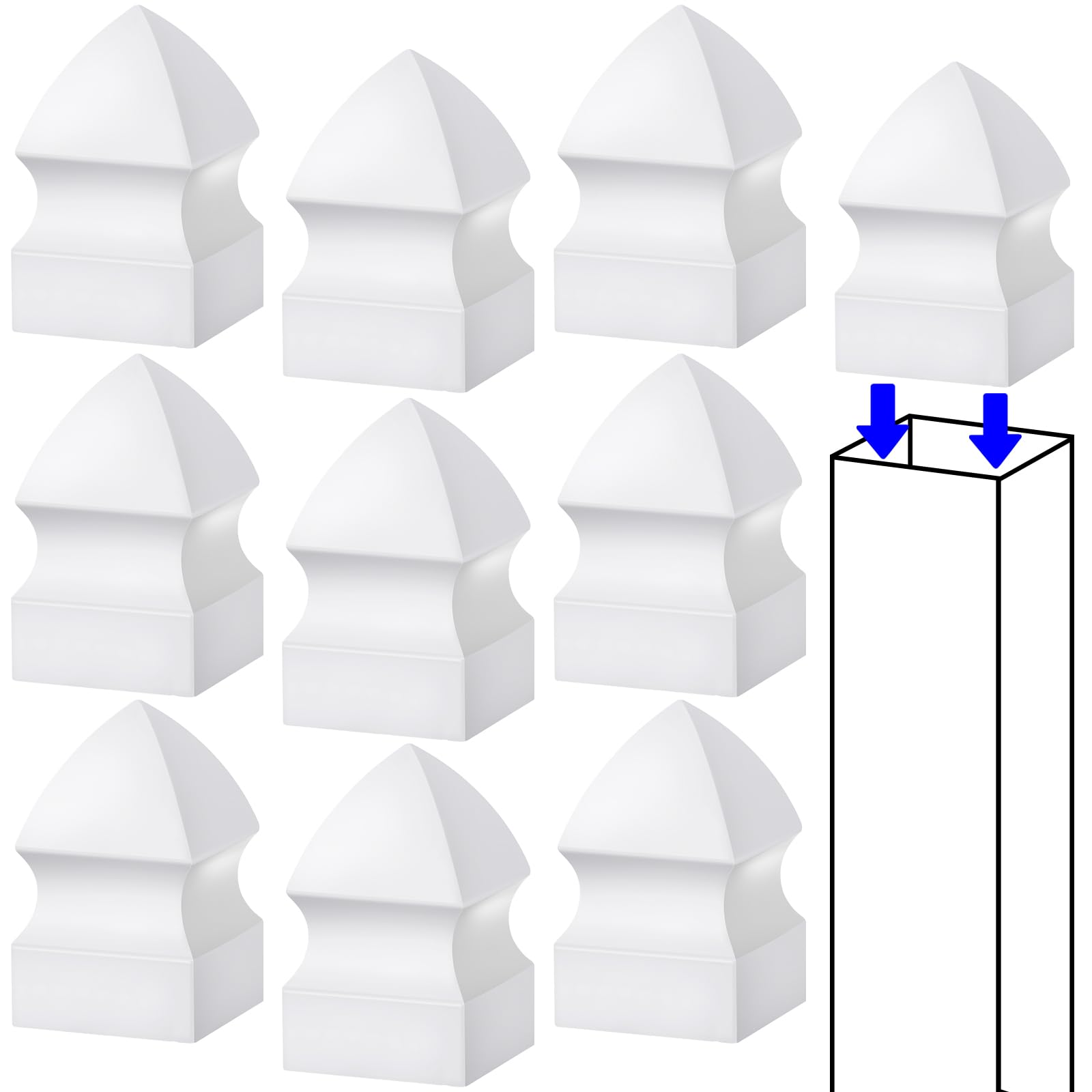 Lothee 10 Pcs Gothic Vinyl Fence Post Caps Picket Fence Caps PVC Vinyl Decking Caps Weatherproof Outdoor Post Cover for Vinyl Decks, Patios, Porches, or Mailbox Posts, White (1 1/2" x 1 1/2")