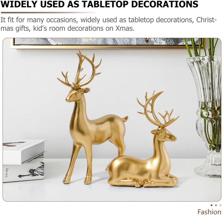 Homoyoyo 2pcs Resin elk Ornaments Desktop Ornament Christmas Deer Decorations Reindeer Statues Christmas elk Statue Dining Table Centerpieces Reindeer Ornament Xmas Deer Figurine