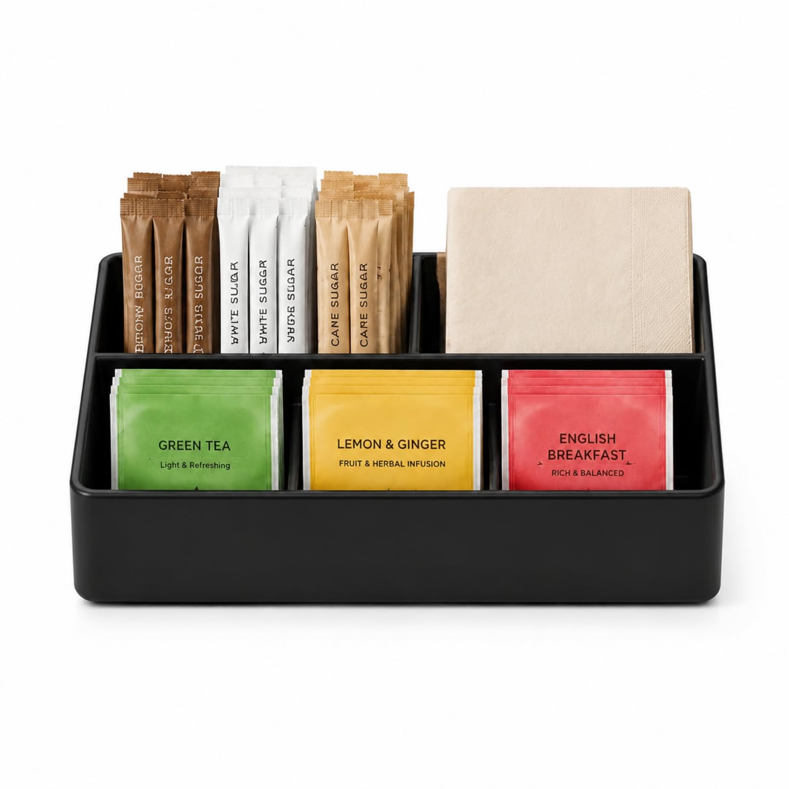 UKCOCO PVC Tea Box Organiser: 3 Compartment Coffee Bar Organiser