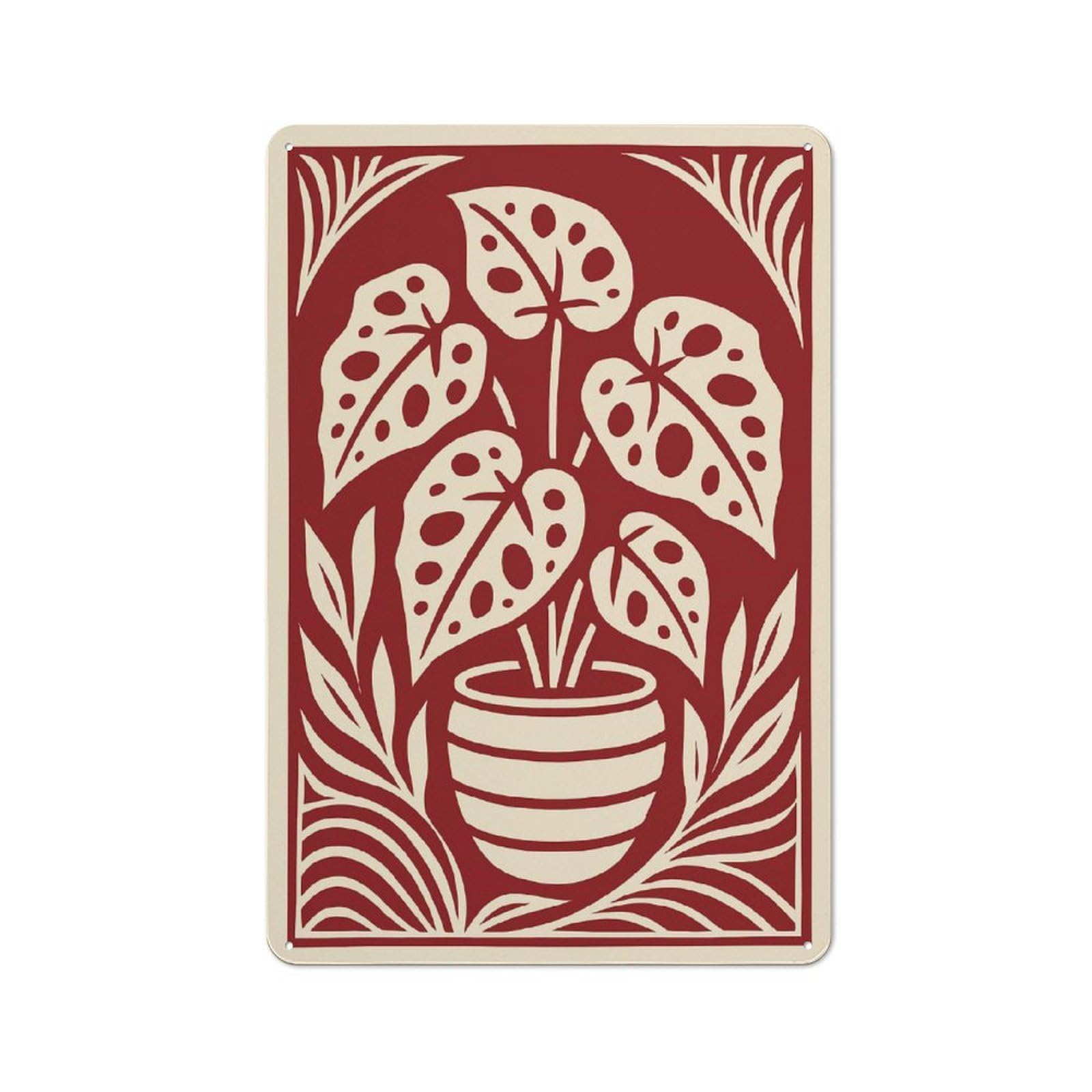 Junmoney Style-24 Monstera Plant In Pot Illustration Rustic Printed Metal Sign 30X20cm For Bar Or Restaurant, For Bar Decor Enthusiasts