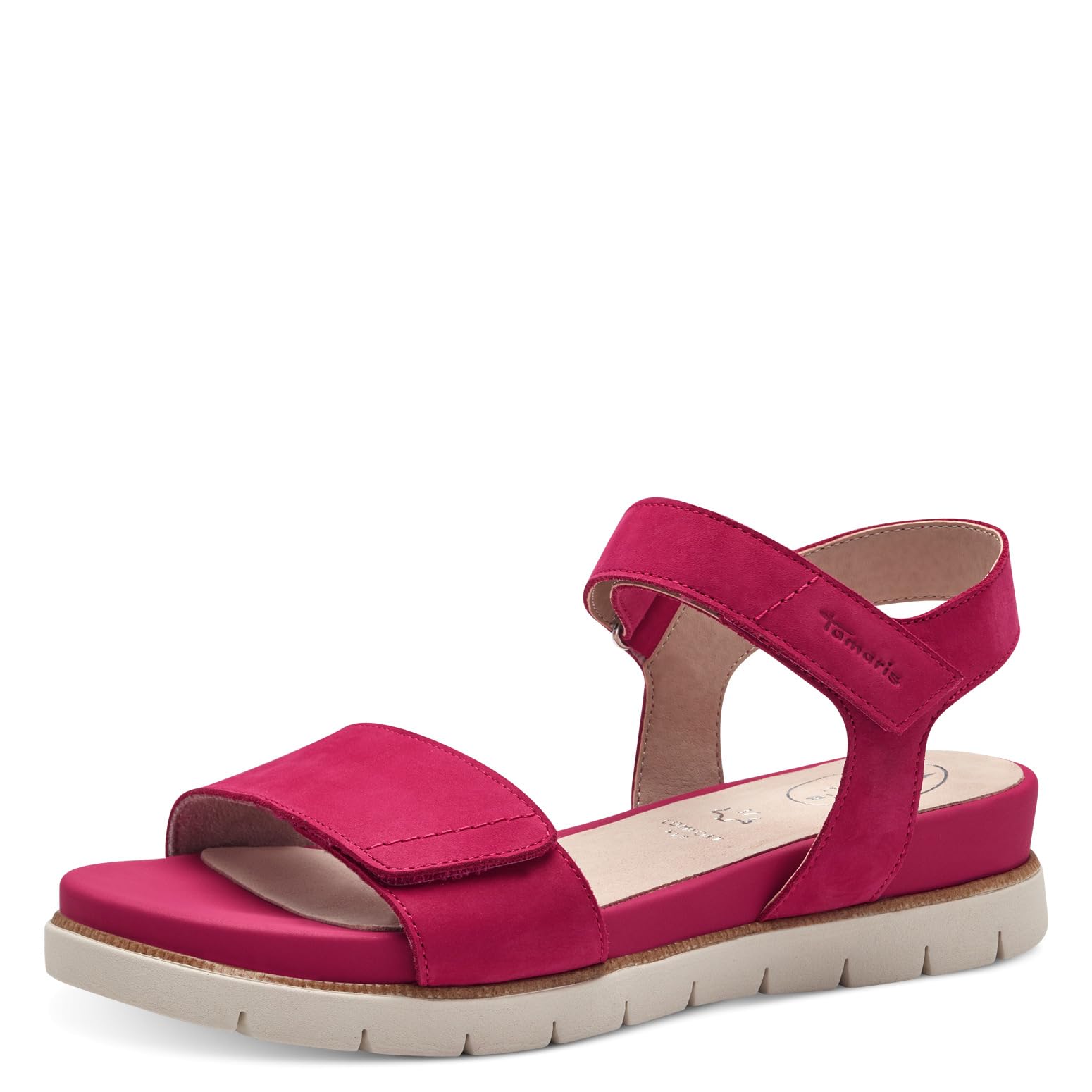 Tamaris Damen Wide Fit Damen Sandalen flach aus Leder mit Klettverschluss