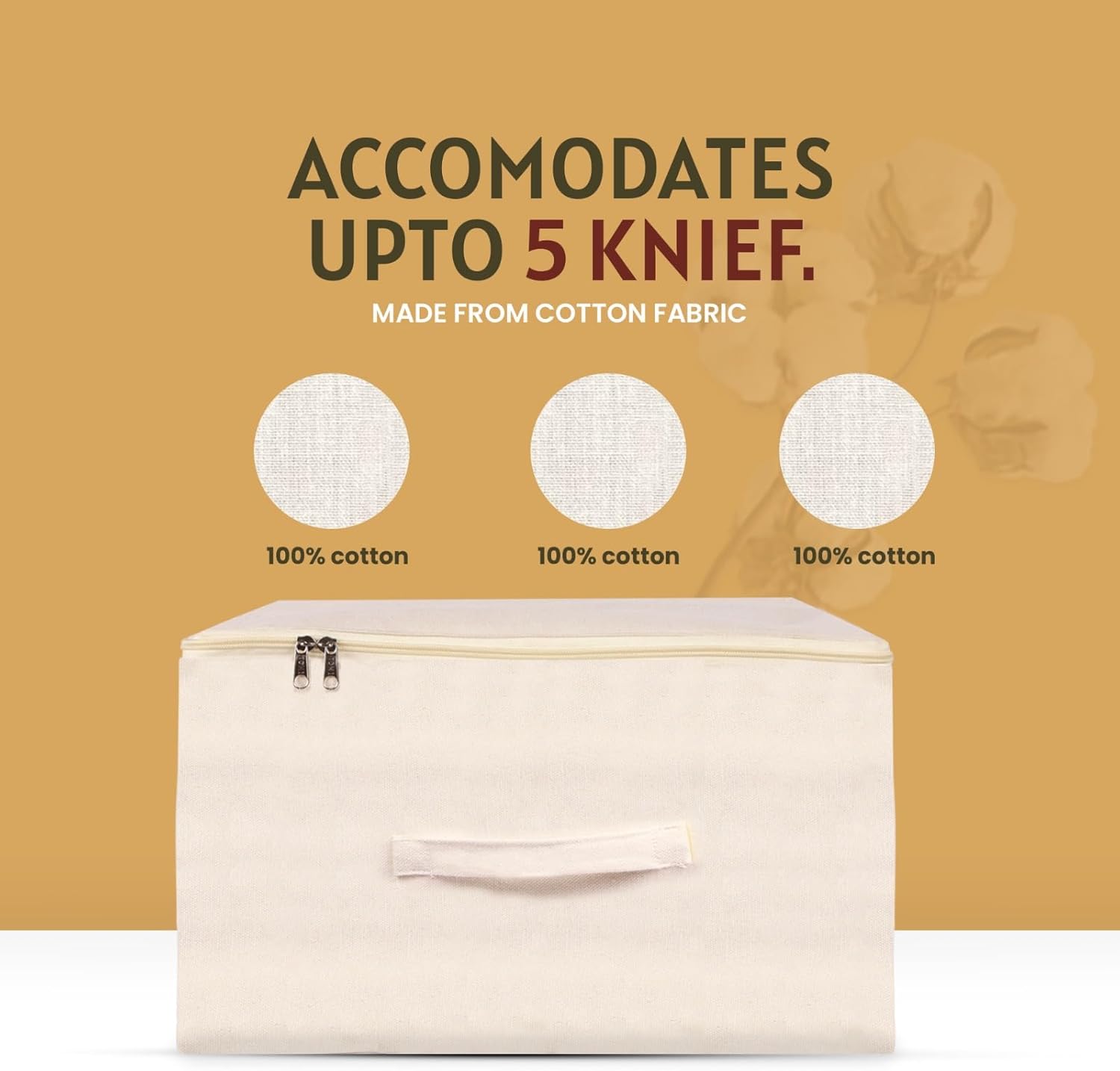 Cotton Canvas Zippered Sweater Bag | Storage Bag for Closets and Under the Bed - Set of 5 (15" L x 13" W x 9" H) Garment Storage Bags for Clothes, Sweaters and More