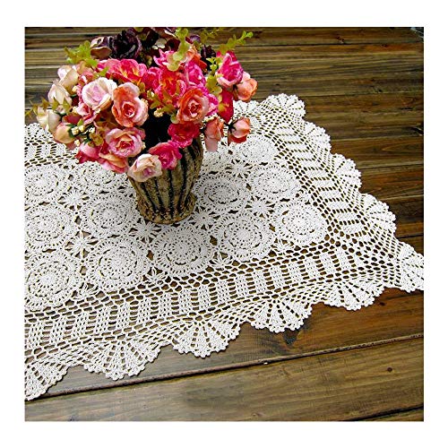 Laivigo Handmade Crochet Lace Rectangle Lucky Flower Table Cloth Runner Doilies Doily,White,20x47 Inch Laivigo Handmade Crochet Lace Rectangle Lucky Flower Table Cloth Runner Doilies Doily,White,20x47 Inch