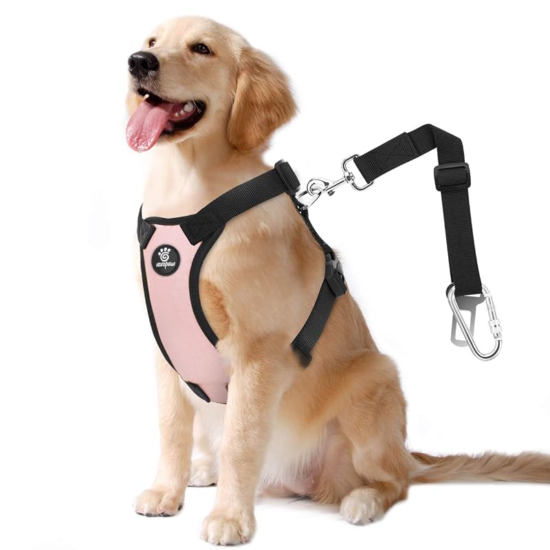 Cinto de Segurança para Cães com Peitoral Tipo Colete VavoPaw, Rosa-Claro, Tamanho Grande