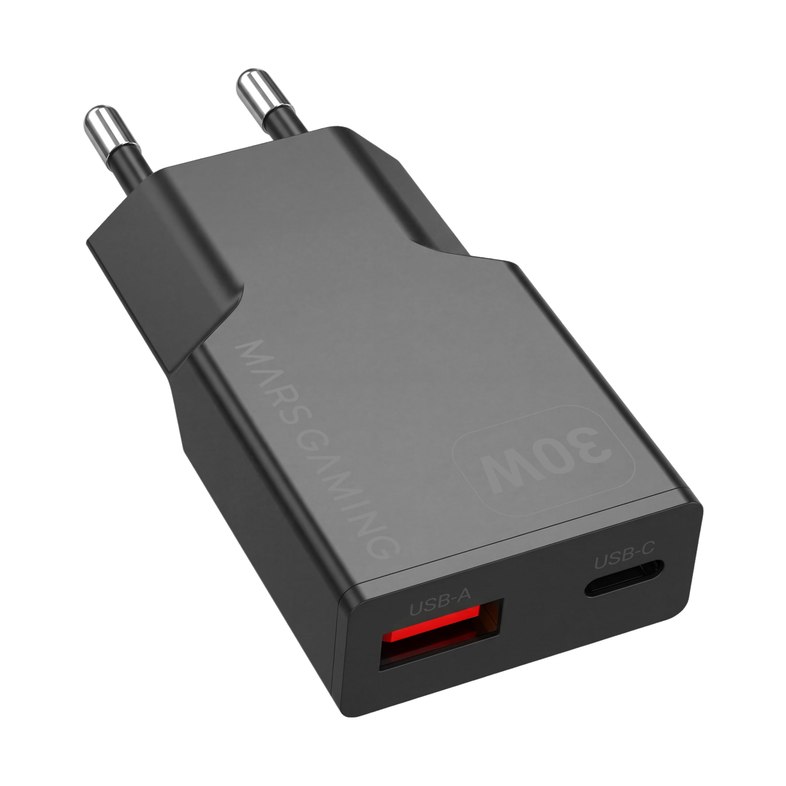 Mars Gaming MD-GAN30, Ładowarka USB 30W, Szybkie ładowanie PD 3.0 i QC 3.0, Technologia GaN, Ultrakompaktowy i Lekki Format, 9 Zabezpieczeń, Port USB-C i USB-A, Wtyczka Europejska Typu C, Czarny