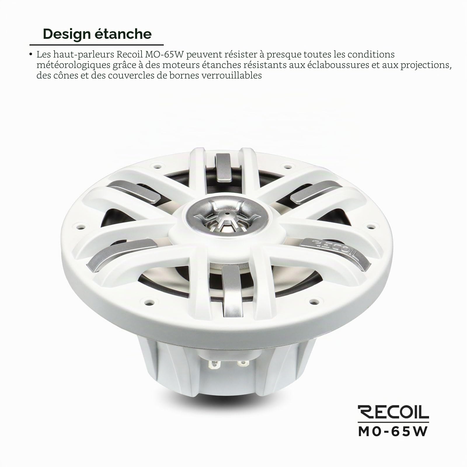 RECOIL M0-65W Enceintes Marines Étanches 16,5cm (6.5") 2 Voies | 240W Max, 120W RMS, 4 Ohms, Blanc, Résistant UV, Tweeter Néodyme – Paire pour Bateau, UTV, ATV