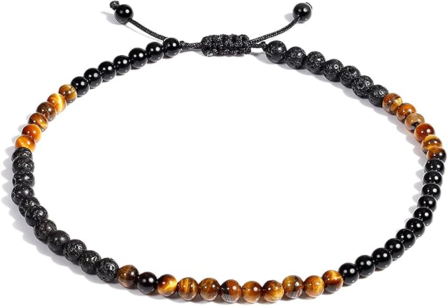 Jewboo Anklet Bracelet For Women Tiger Eye/Lava Rock/Black Obsidian Healing Crystals Good Luck Gemstone Essential Oils Diffuser Jewelry