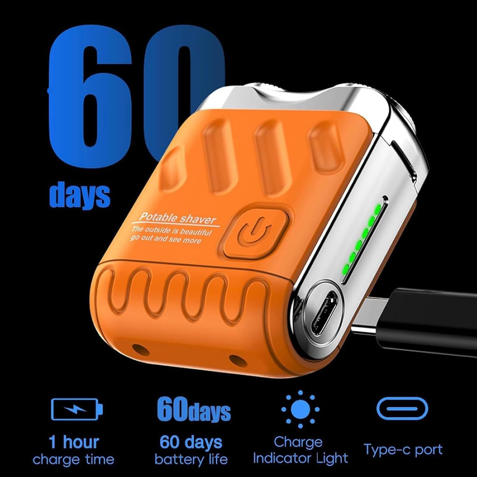 R-12 - Rasoio elettrico per bagagli, mini rasoio portatile con design a valigia, rasoio elettrico portatile, ricaricabile tramite USB, a lunga durata, per casa e viaggi (arancione)