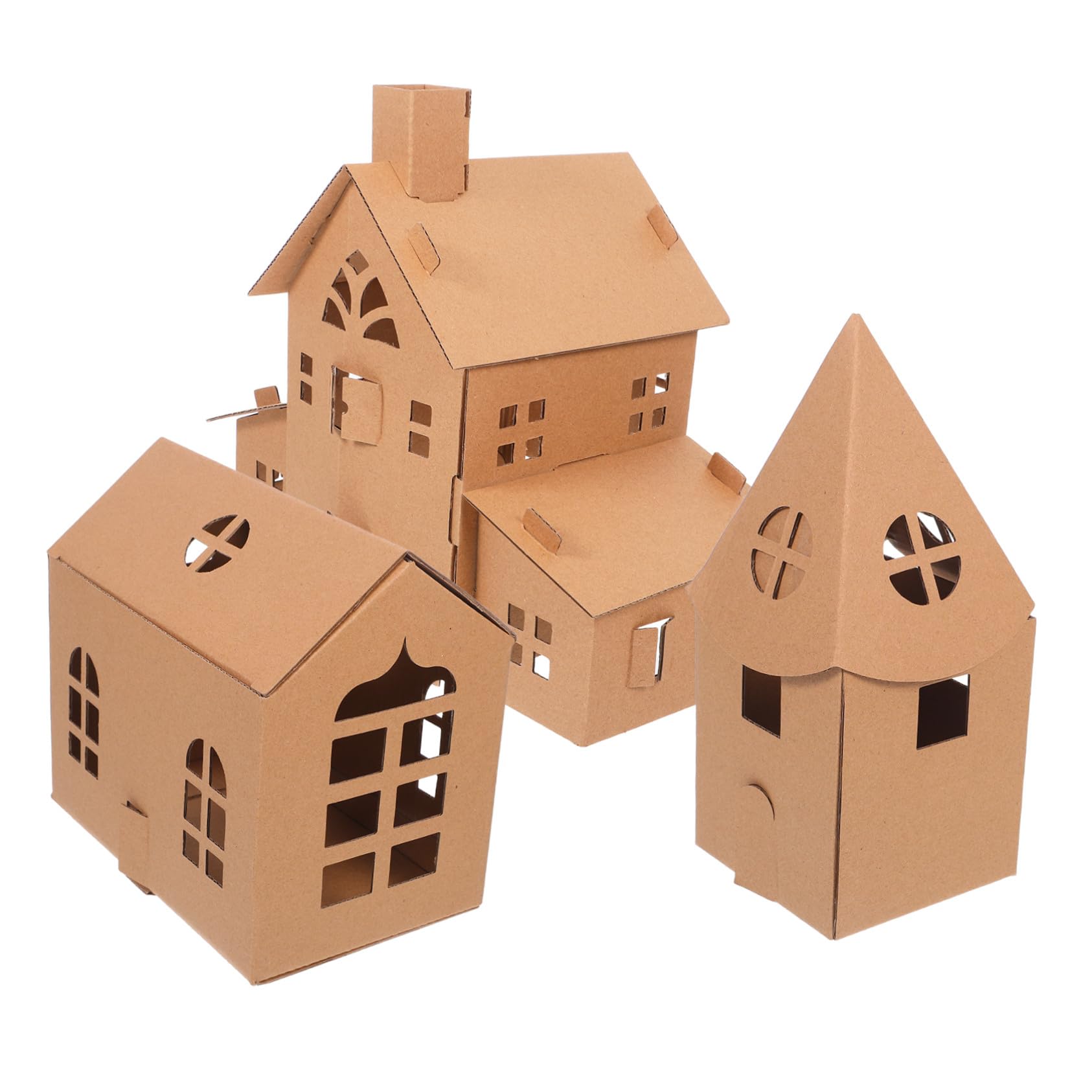 WOONEKY Kit di Artigianato in Cartone e Casa delle Bambole in Miniatura per Bambini, 3 Pezzi, Casetta di Cartone da Colorare e Assemblare, Gioco Creativo per Attività Familiari e Sviluppo