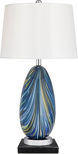 Possini Euro Design Pablo - Lámpara de mesa moderna con elevador cuadrado de mármol negro de 27 pulgadas de alto, azul y verde, pantalla de tambor