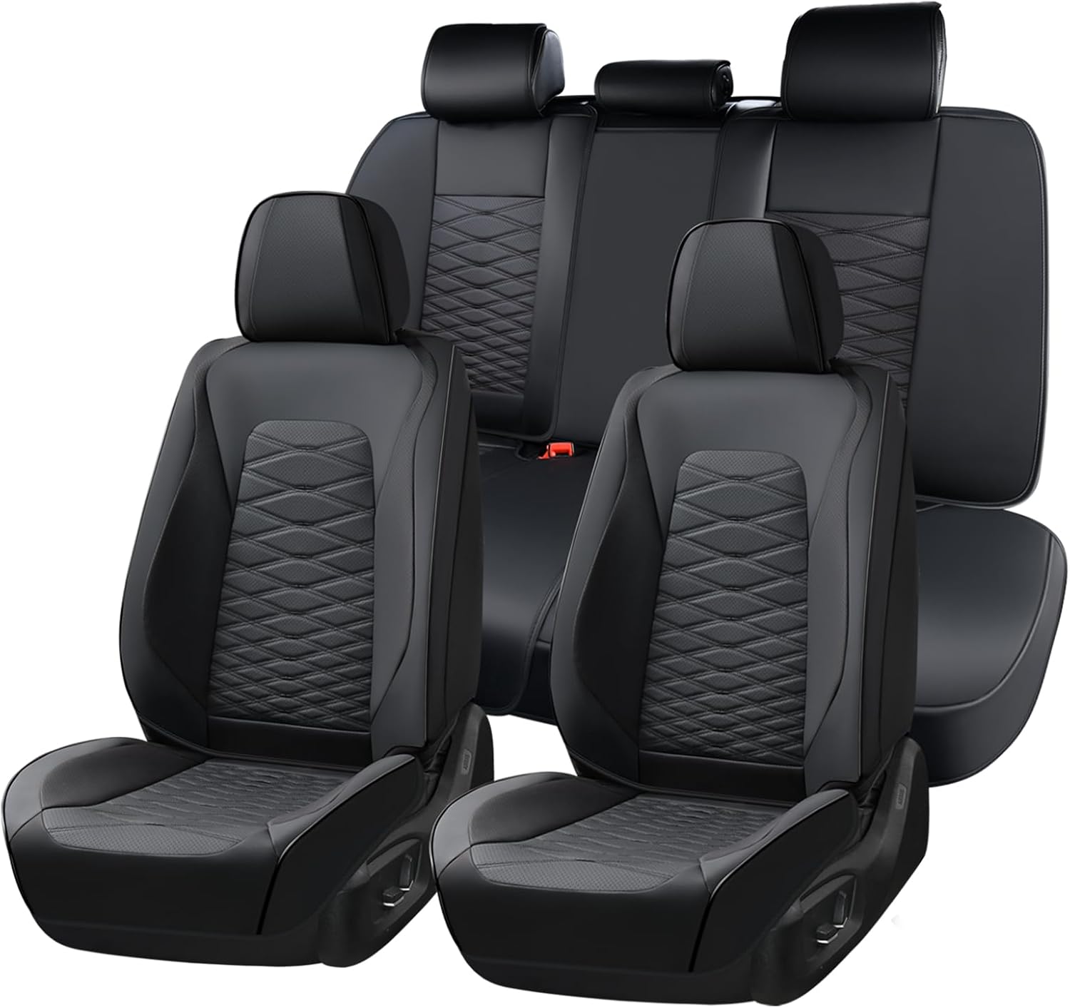 FLORICH Leather Seat Covers, Car Seat Covers Full Set, Car Seat Protector Waterproof, Front and Rear Seat Covers for Cars, Automotive Seat Covers Universal Fit for Most Cars SUV Truck - Black