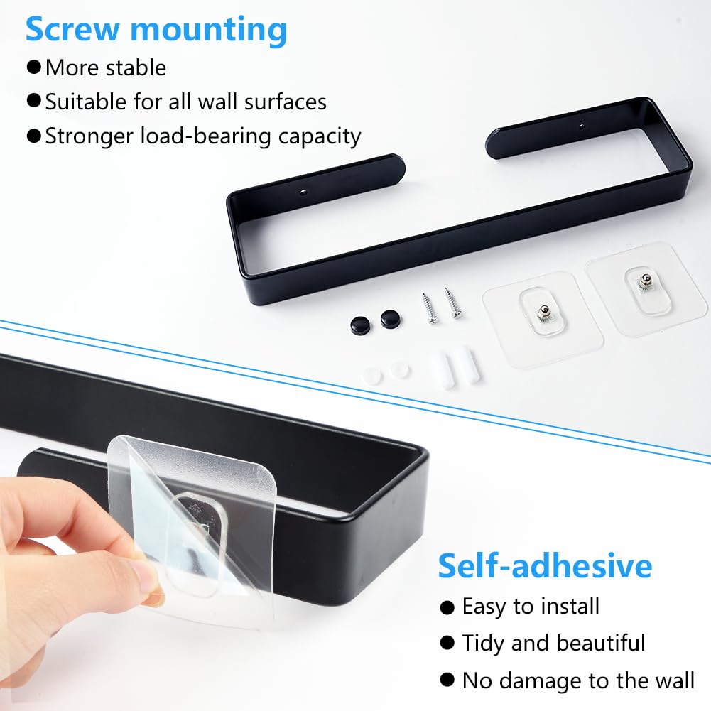 Portasciugamani Bagno Nero, Impermeabile, Antiruggine, Resistente all'Olio, Bagno Portasciugamani 30CM in Alluminio con Materiali di Installazione Inclusi, 2 Metodi di Installazione