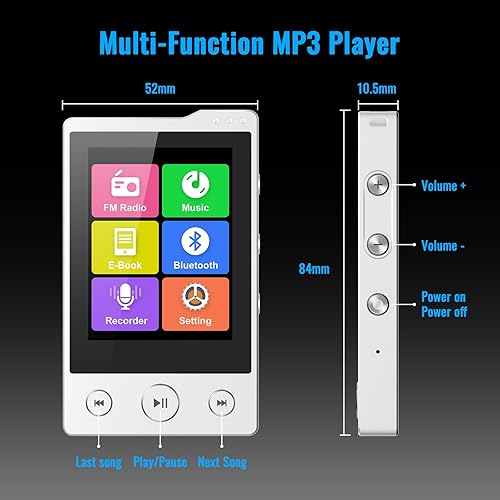 Miniatura 7 de Reproductor MP3 de 64 GB con altavoz, reproductor de música Bluetooth portátil Phinistec con altavoz HD integrado, radios FM de aleación de
