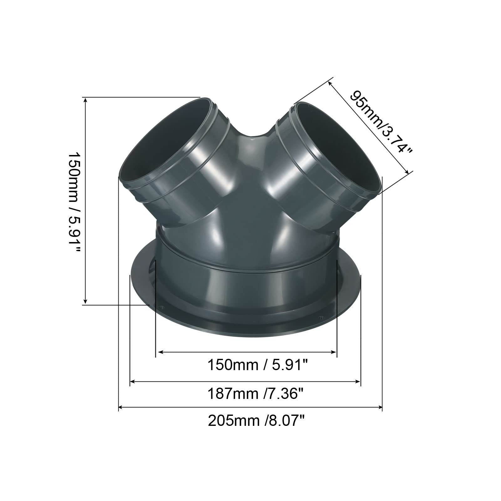 PATIKIL 3 Vie Condotto Splitter 4"x4"x6" Y Riduttore Connettore Aria Sfiato Condotto Tubo flessibile Scarico Tubo Adattatore con Flangia Asciugatrice Scarico Ventilatore Sfiato HVAC Grigio